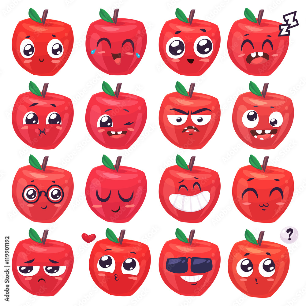 Fototapeta premium Smiles set of fruit characters. Vector cute cartoons