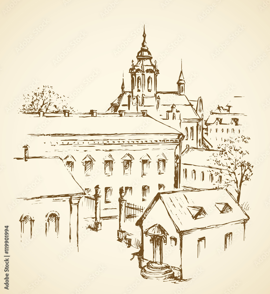 Vector cityscape. Architectural complex of old city Vector cityscape. Architectural complex of old city