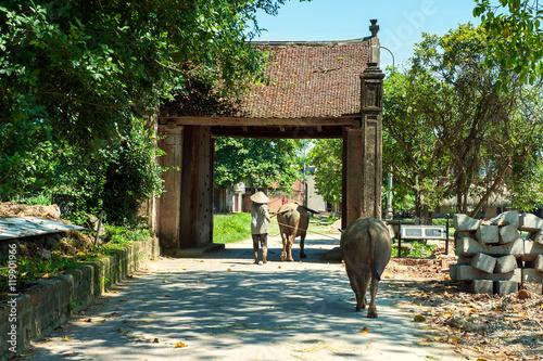 The gate of the ancient village Duong Lam. The village is a famous for tourists in north Vietnam. photo