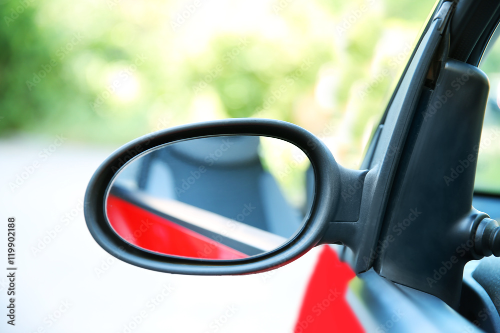 Car mirror, closeup