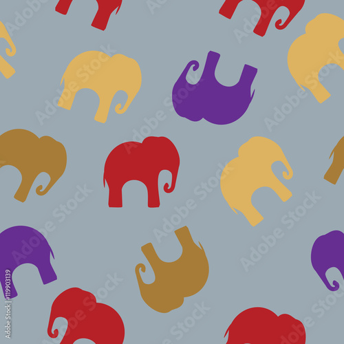 Seamless pattern with colorful elephants for textile  book cover  packaging.