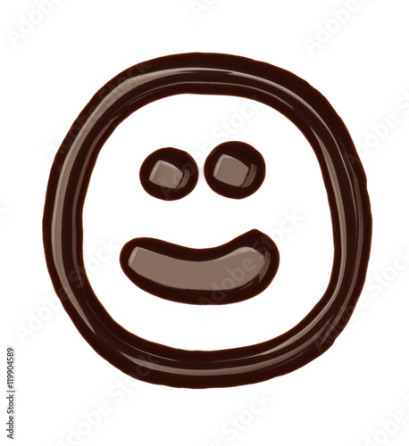 Smiley drawing with liquid chocolate isolated on white