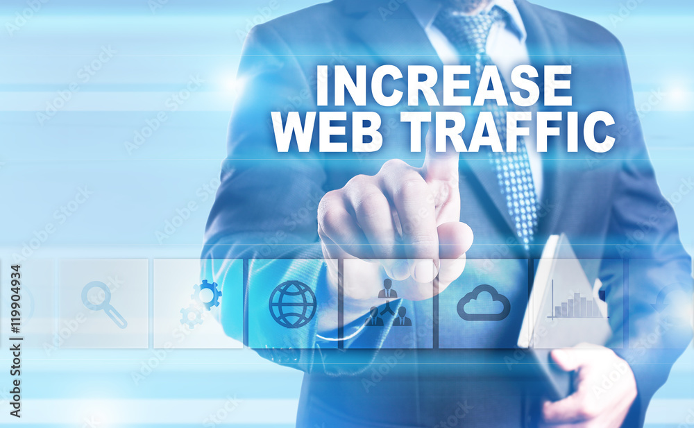 Businessman is pressing button on touch screen interface and selecting Businessman is pressing button on touch screen interface and selecting