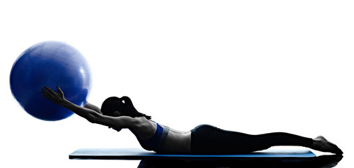 woman pilates ball exercises fitness isolated