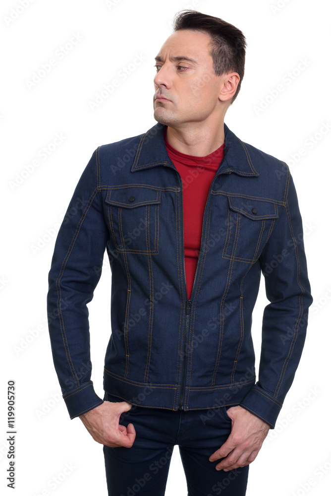 Handsome casual man standing in denim jacket Handsome casual man standing in denim jacket