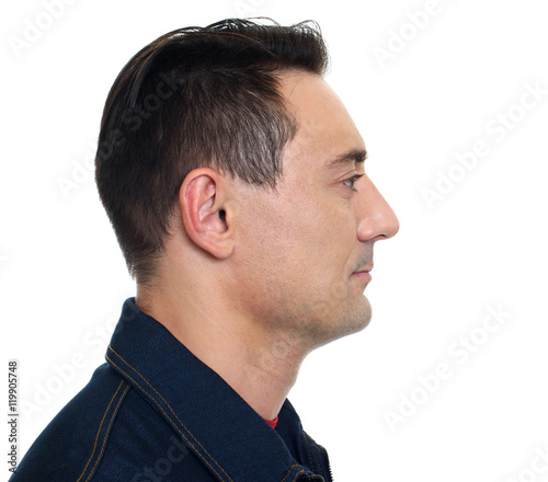 Profile view of smiling confident man