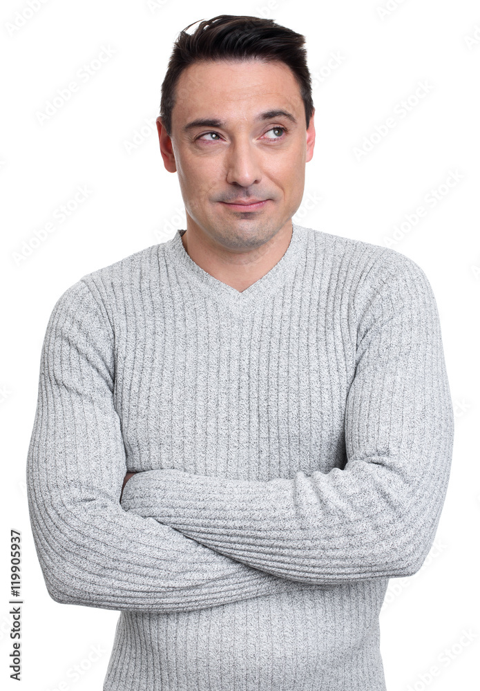 smiling handsome man dreaming. Isolated smiling handsome man dreaming. Isolated