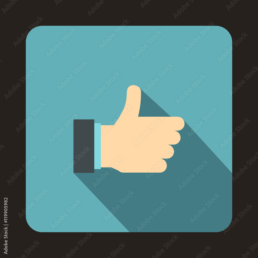 Thumb up gesture icon in flat style on a baby blue background vector illustration Thumb up gesture icon in flat style on a baby blue background vector illustration