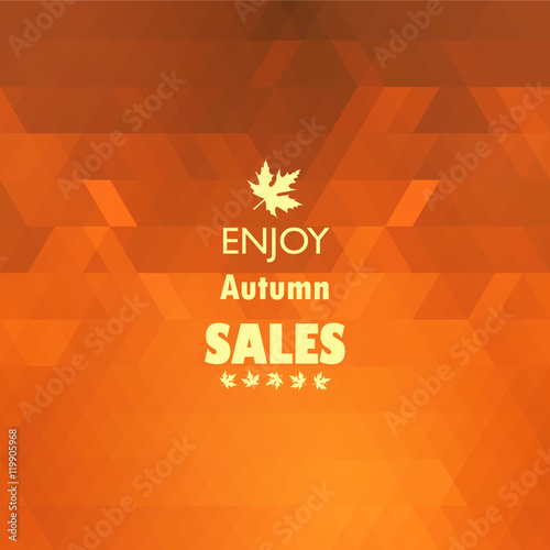 Geometric triangular background card with maple leaf, enjoy autumn sales