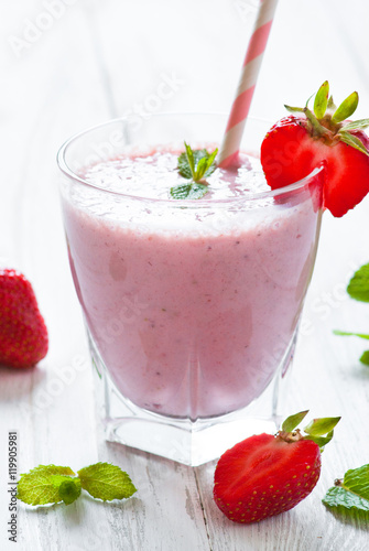 Milkshake with fresh strawberries