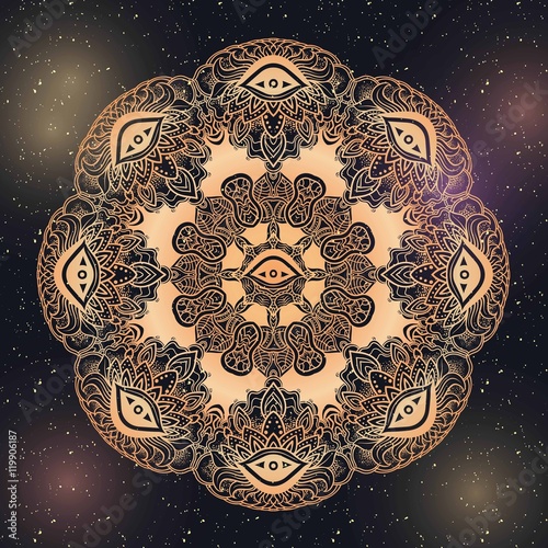 Mandala henna mehendi with the eye of providence