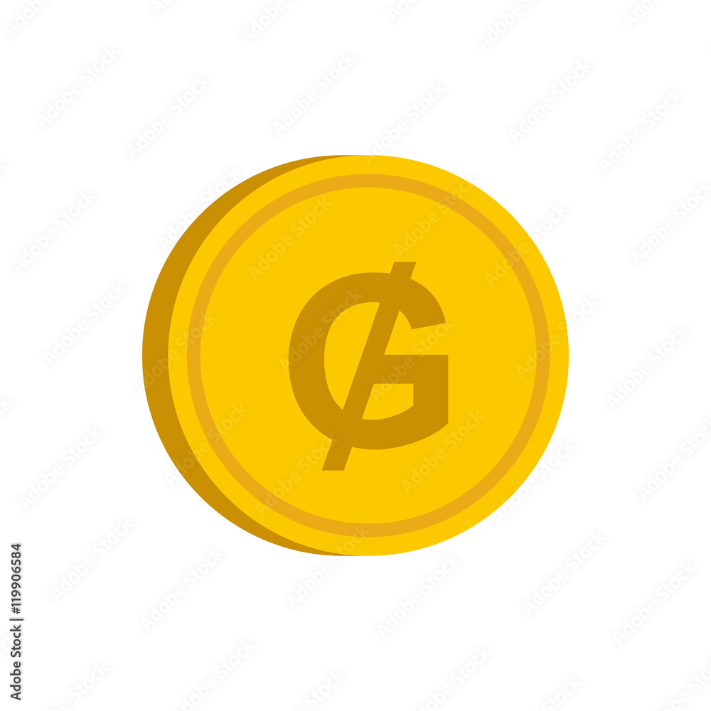 Gold coin with guarani sign icon in flat style on a white background vector illustration Gold coin with guarani sign icon in flat style on a white background vector illustration