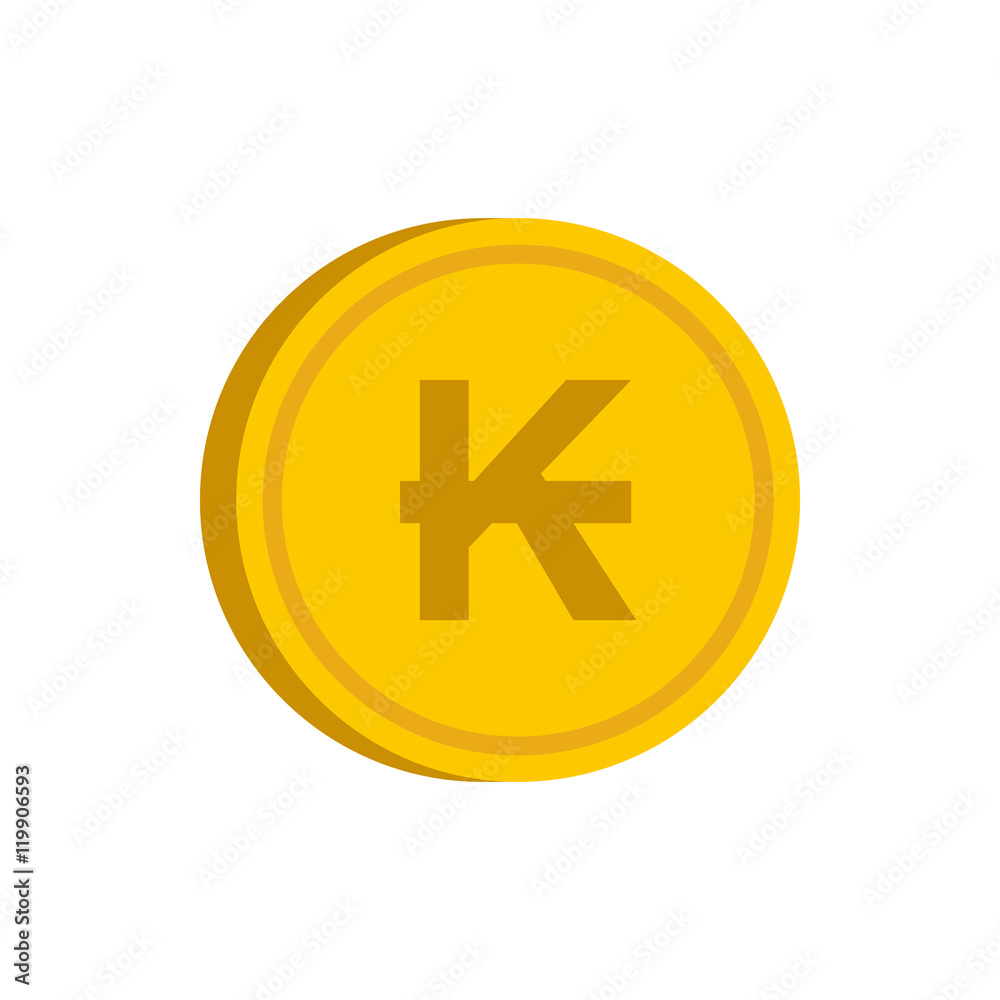 Gold coin with lao kip sign icon in flat style on a white background vector illustration Gold coin with lao kip sign icon in flat style on a white background vector illustration