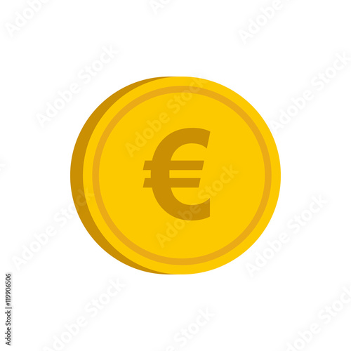 Gold coin with euro sign icon in flat style on a white background vector illustration