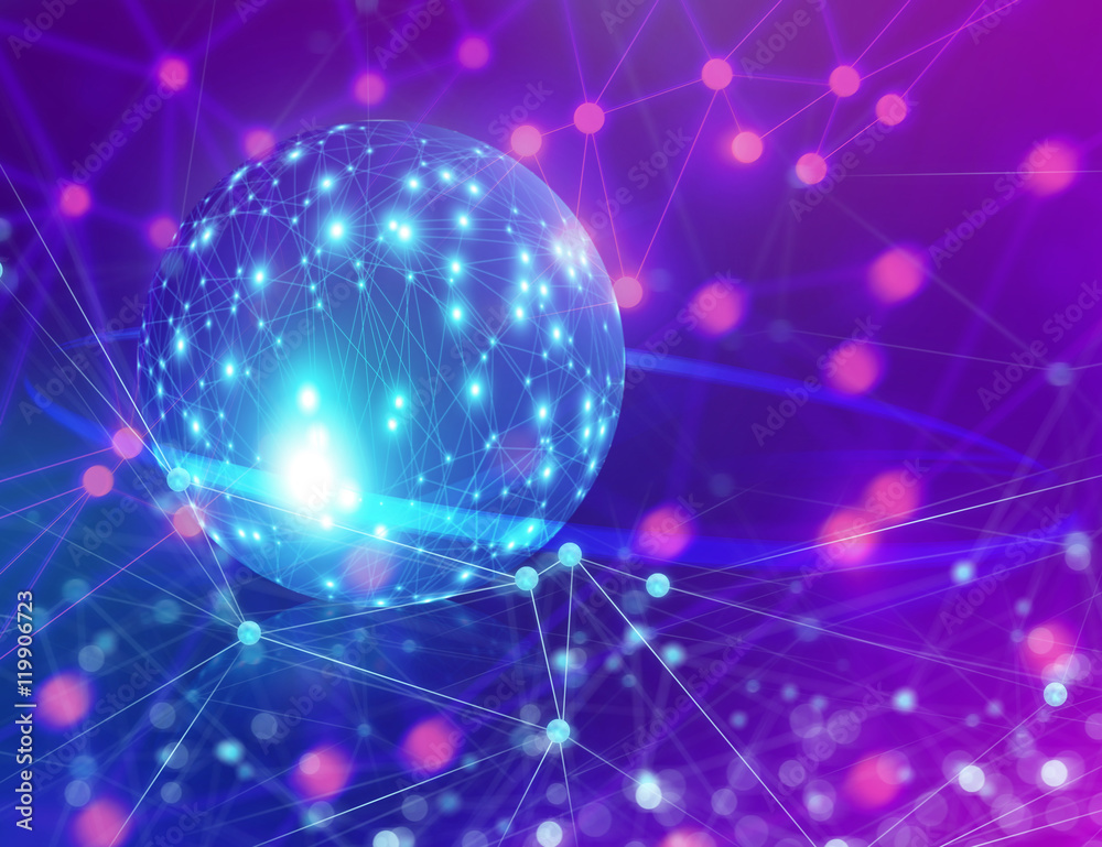 Obraz premium data deep learning hologram ai technology robotic, molecule of chemical, atom cell science, futuristic cyber network, system of background illustration 3d rendering