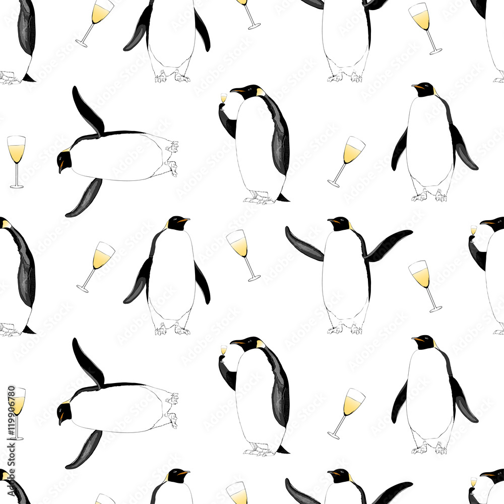 Naklejka premium New Year 2017, Christmas vector seamless pattern with penguin