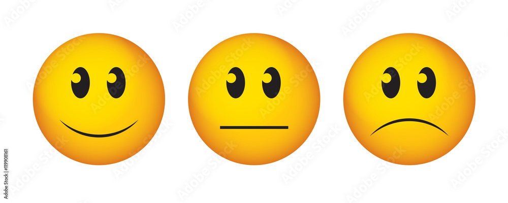 Happy, straight face and sad emoticon. Buttons to vote on survey. Happy, straight face and sad emoticon. Buttons to vote on survey.