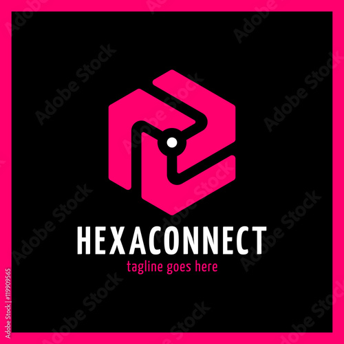Hexagon connect line with dot in center. Three abstract part.
