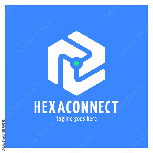 Hexagon connect line with dot in center. Three abstract part.