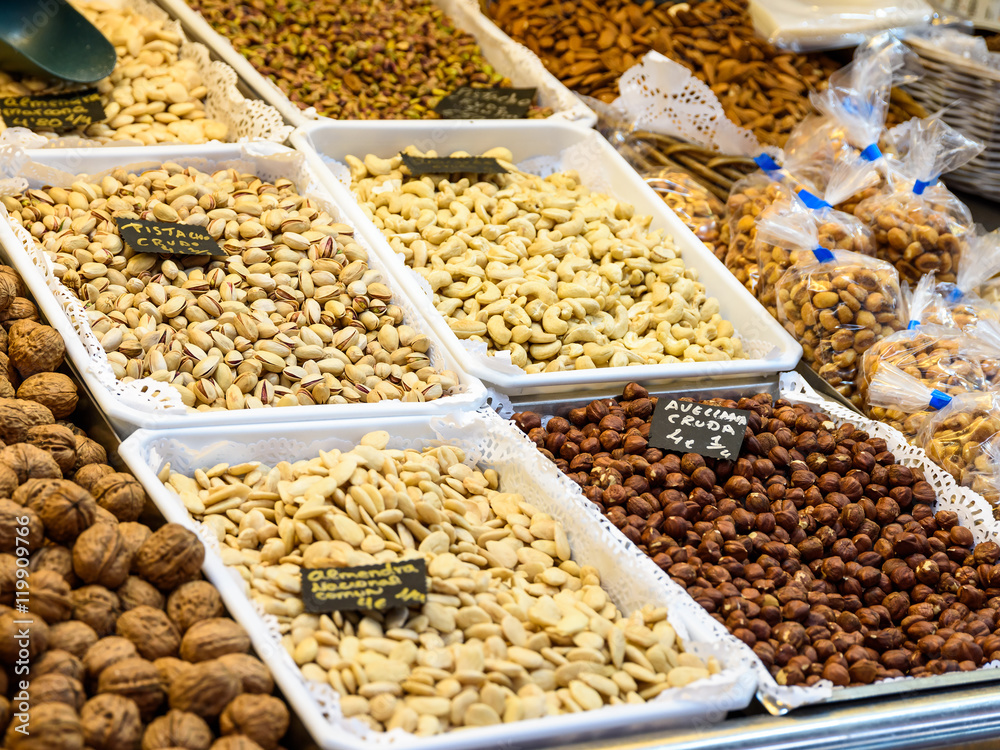Nuts, Pistachio, Almonds And Peanuts For Sale In Fruit Market