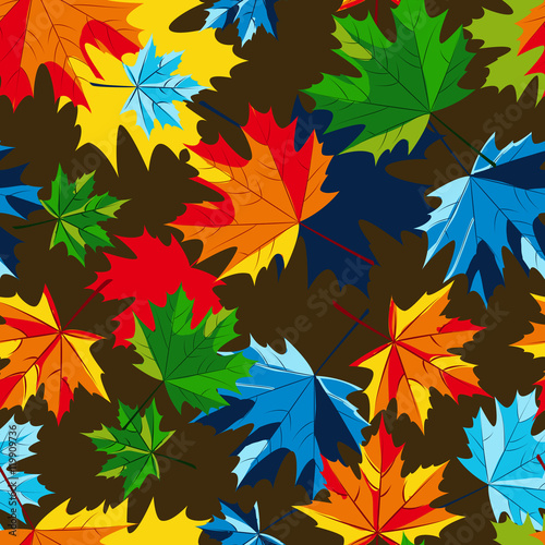 Vector maple autumn leaves seamless pattern. Multicolor fall background with ...