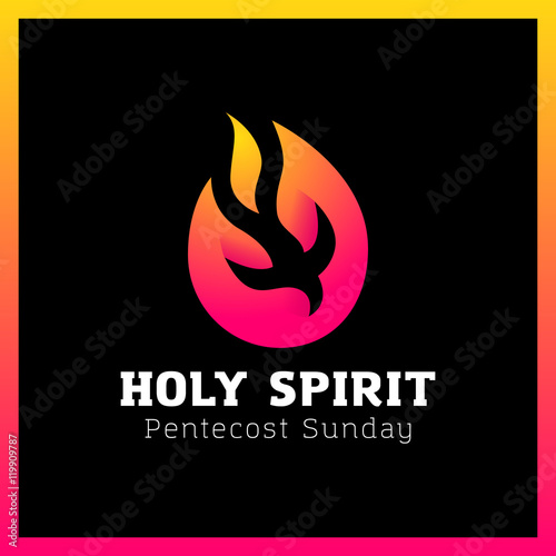 Abstract Holy Spirit symbol - a black dove on flames. Pentecost Sunday fire