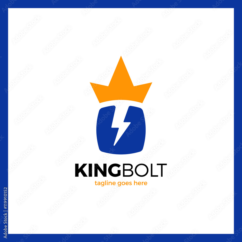 King Bolt Logo. Box Negative Space Volt Crow Flash Logotype