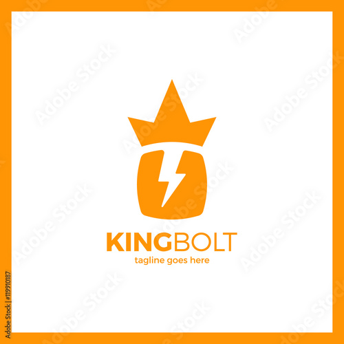 King Bolt Logo. Box Negative Space Volt Crow Flash Logotype