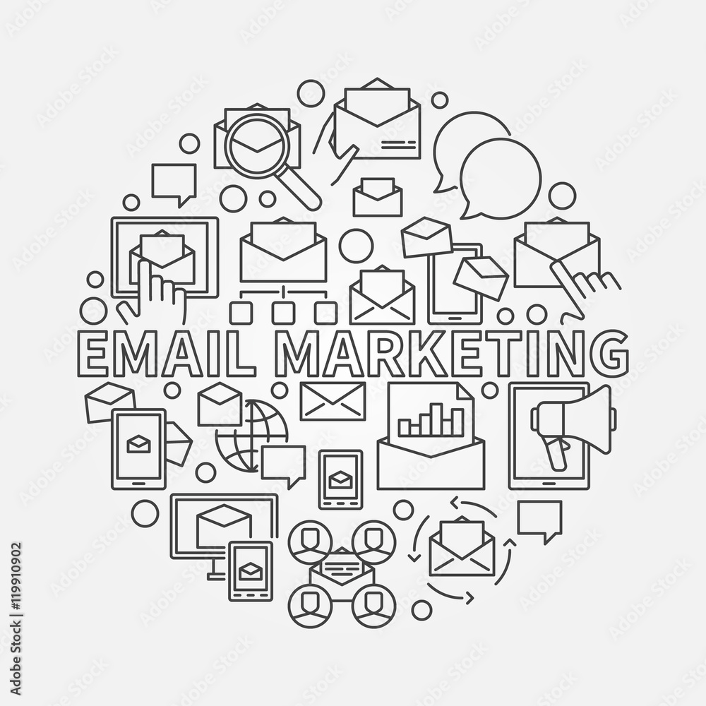 Round email marketing illustration Round email marketing illustration