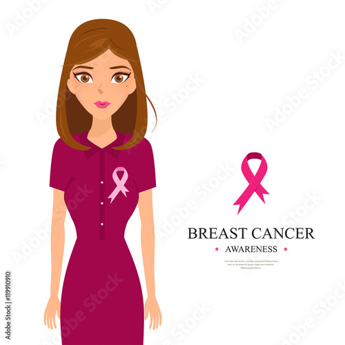 Beautiful woman wearing pink ribbon to help promote breast cance photo