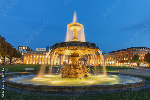 Stuttgart, Germany. Fountain in the early morning, shot as hdr.