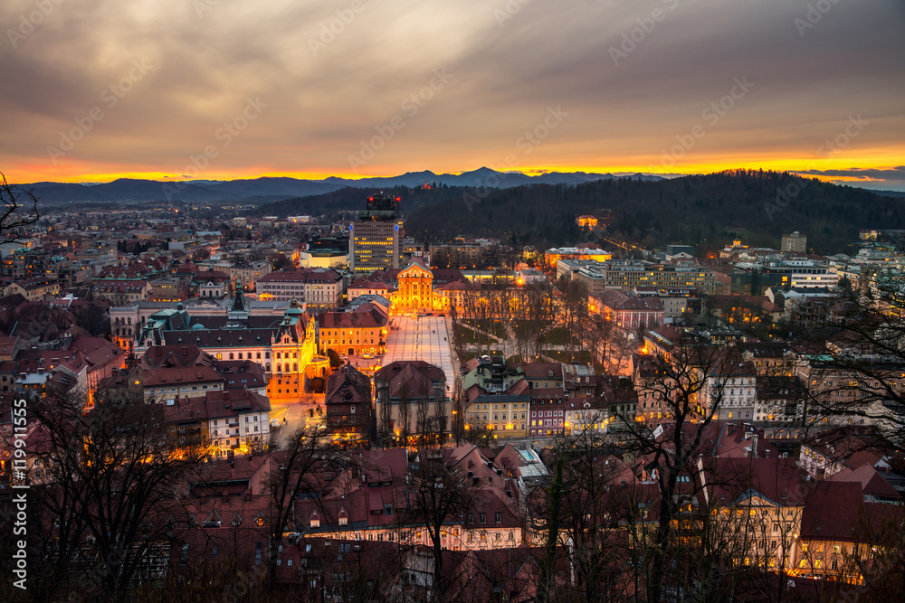 Aerial view of Ljubljana, Slovenia city center