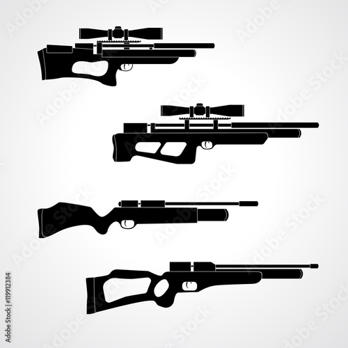 PCP compressed air hunting rifle. Airguns carbine. Pneumatic. Air rifle with optical sight isolated on white background. Pre-charged pneumatic