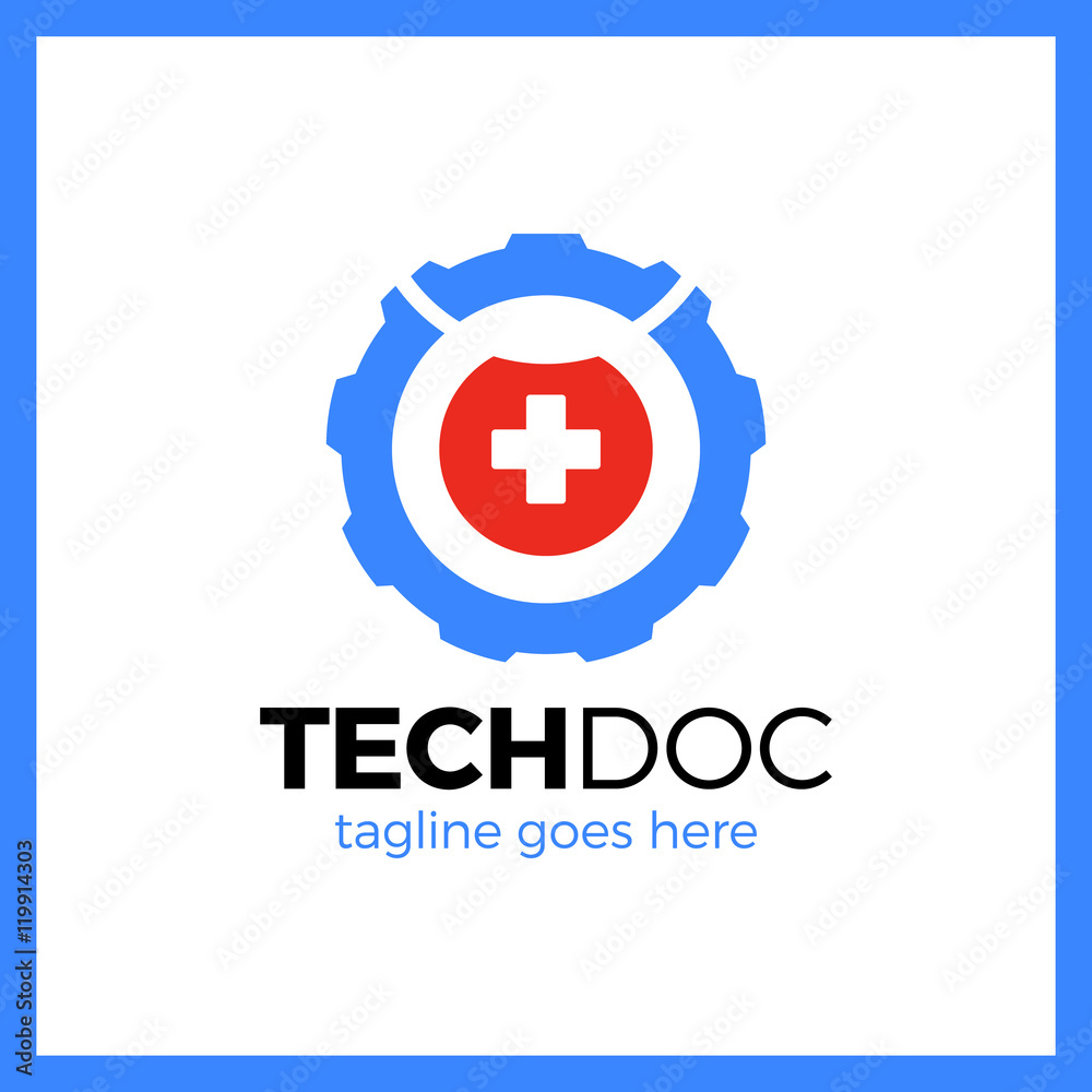 Obraz premium Gear Doctor. Tech Medical Logo Plus. Robot Clinic