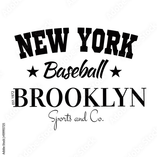 Varsity New york Brooklyn college university division team sport baseball label typography, t-shirt graphics for apparel