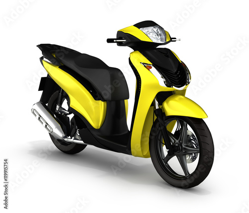 Trendy yellow scooter on white background 3d photo