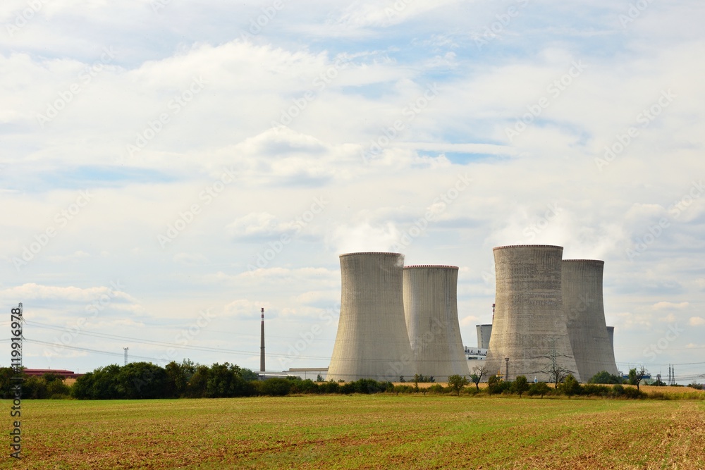 Landscape with nuclear power. Dukovany Czech Republic - Europe. Natural ecological background.