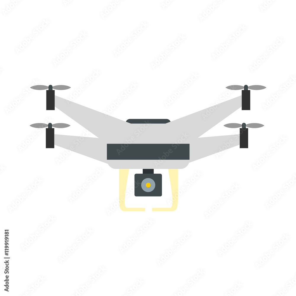 Drone with camera icon in flat style isolated on white background. Device symbol vector illustration Drone with camera icon in flat style isolated on white background. Device symbol vector illustration