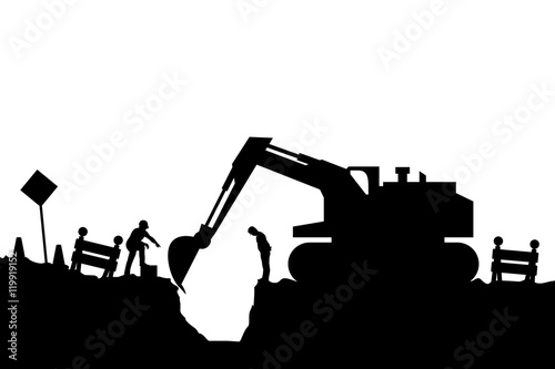 tractor and builders silhouette
