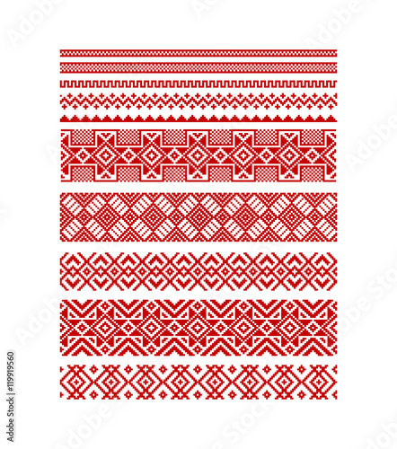 Vector seamless stripe red ornamental slavic pattern