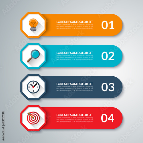 Infographic elements. Vector design template with 4 options, steps, parts. Can be used for diagram, graph, chart, report, data visualisation, web design