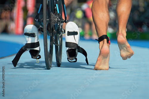 Triathlon bike the transition zone,detail of the legs