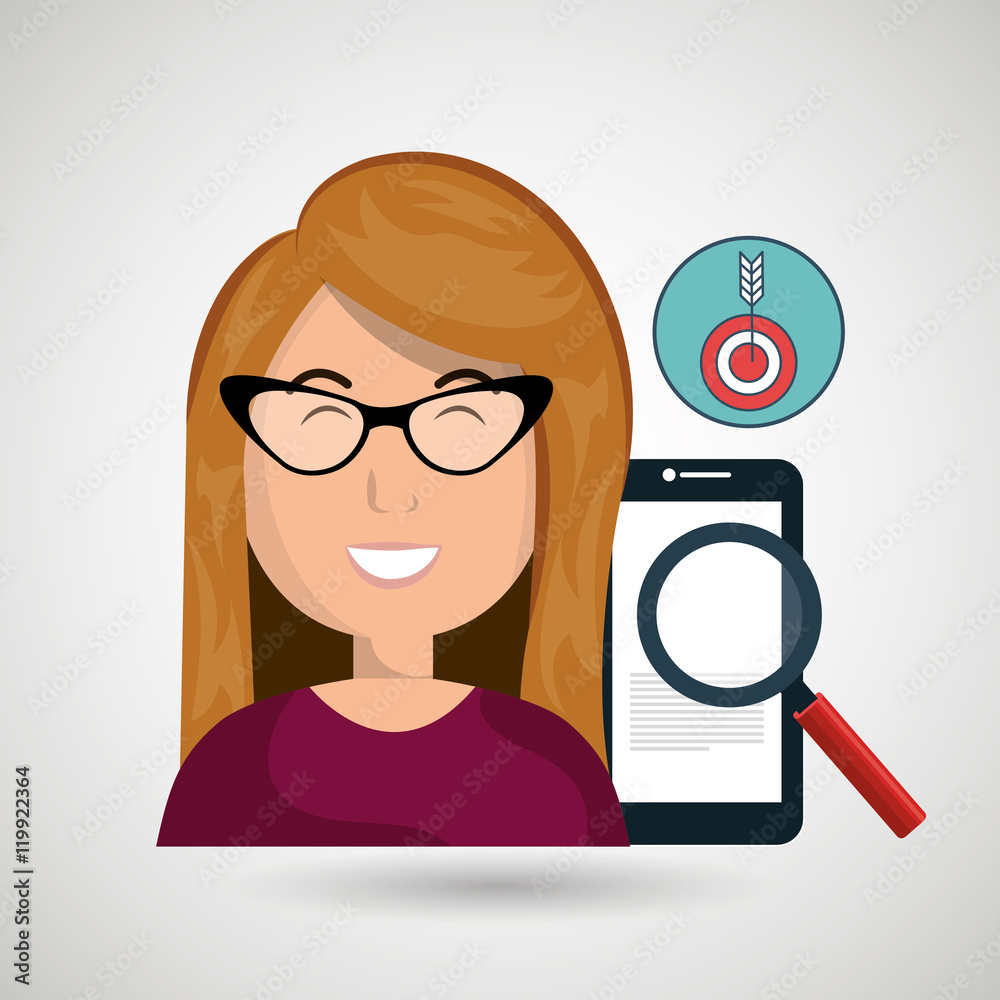 woman smartphone search target vector illustration eps 10 woman smartphone search target vector illustration eps 10
