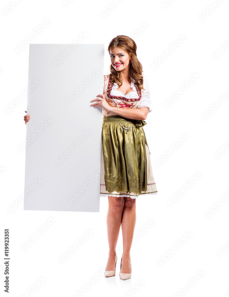 Woman in bavarian dress, studio shot, copy space Stock-Foto | Adobe Stock
