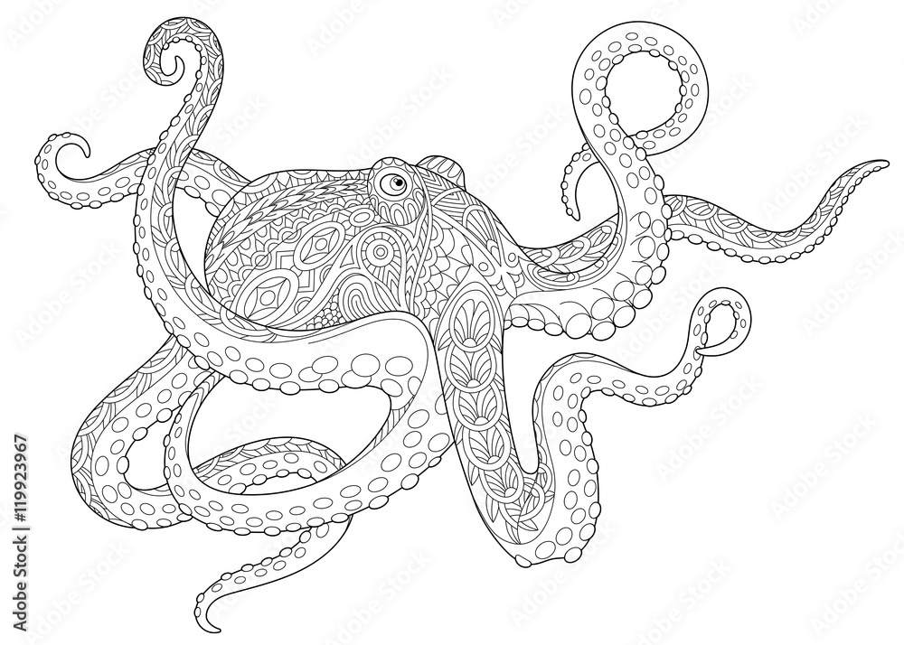 Stylized underwater octopus (poulpe, cuttlefish, squid, devilfish