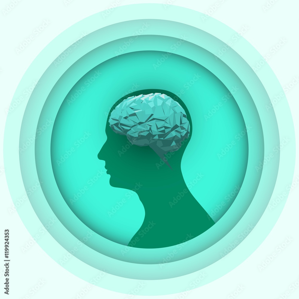 Silhouette of the human head with glowing brain. Stock Vector | Adobe Stock