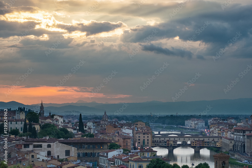 Beautiful sunset over Ponte Vecchio