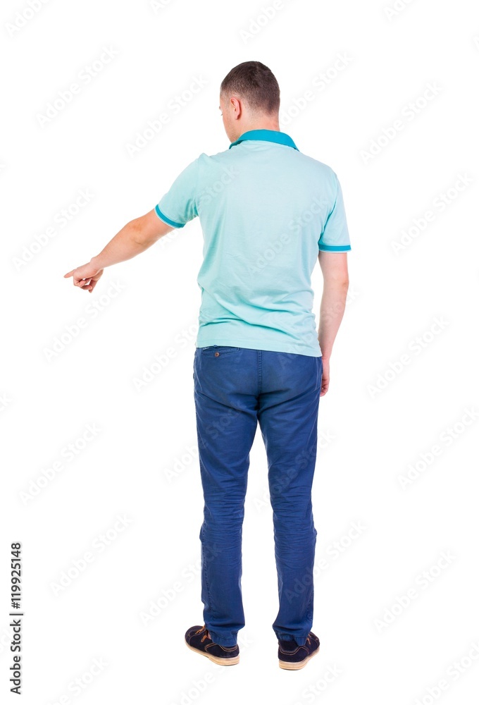 Back view of pointing young men in shirt and jeans. Young guy gesture. Rear view people collection. backside view of person. Isolated over white background.
Back view of pointing young men in shirt and jeans. Young guy gesture. Rear view people collection. backside view of person. Isolated over white background.