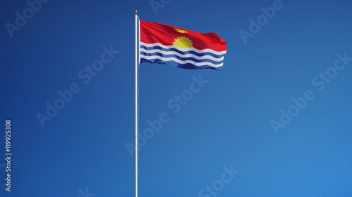 Kiribati flag waving against clean blue sky, long shot, isolated with clipping path mask alpha channel transparency