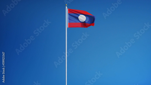 Laos flag waving against clean blue sky, long shot, isolated with clipping path mask alpha channel transparency